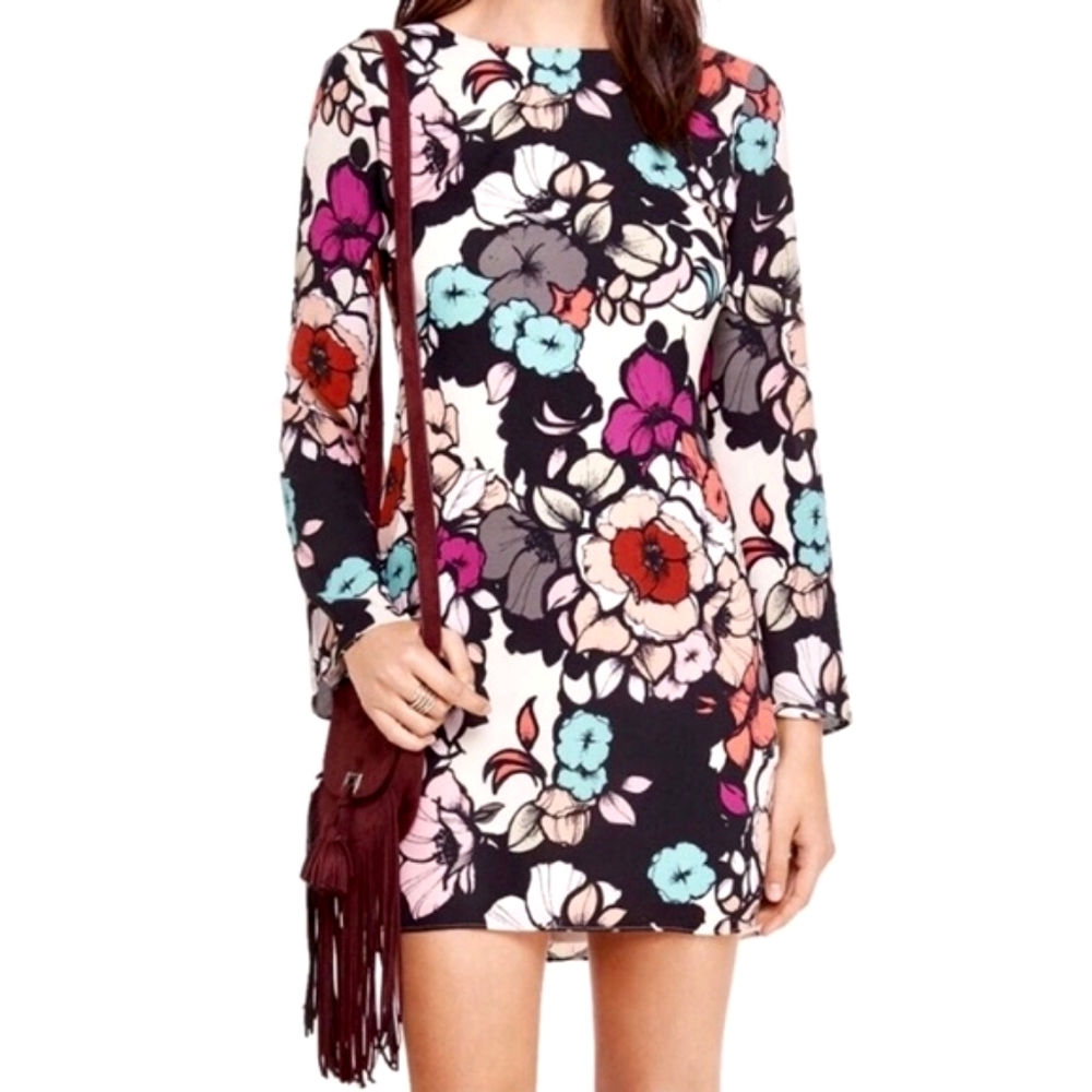 Boho Express Bell Sleeve Floral Mini Dress Sz 4